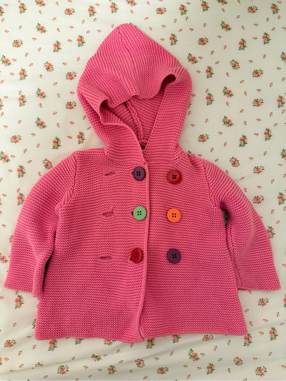 First Impressions Pink Hooded Pea Coat with Colorful Buttons